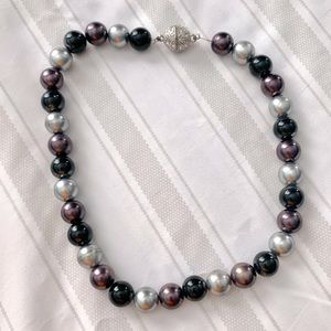 Black & Silver Faux Pearl Magnetic Necklace